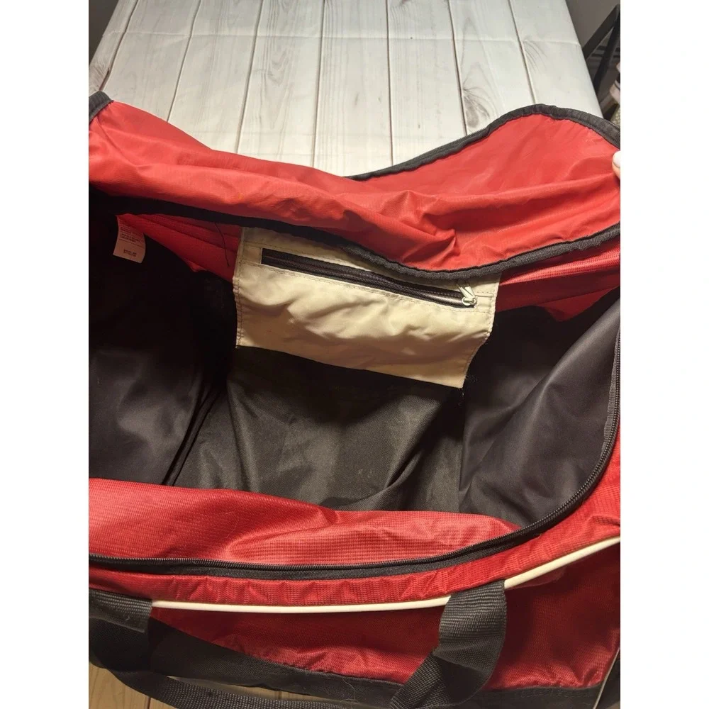 Nike Large Red Black Duffel Bag Swoosh Gym Sports Travel